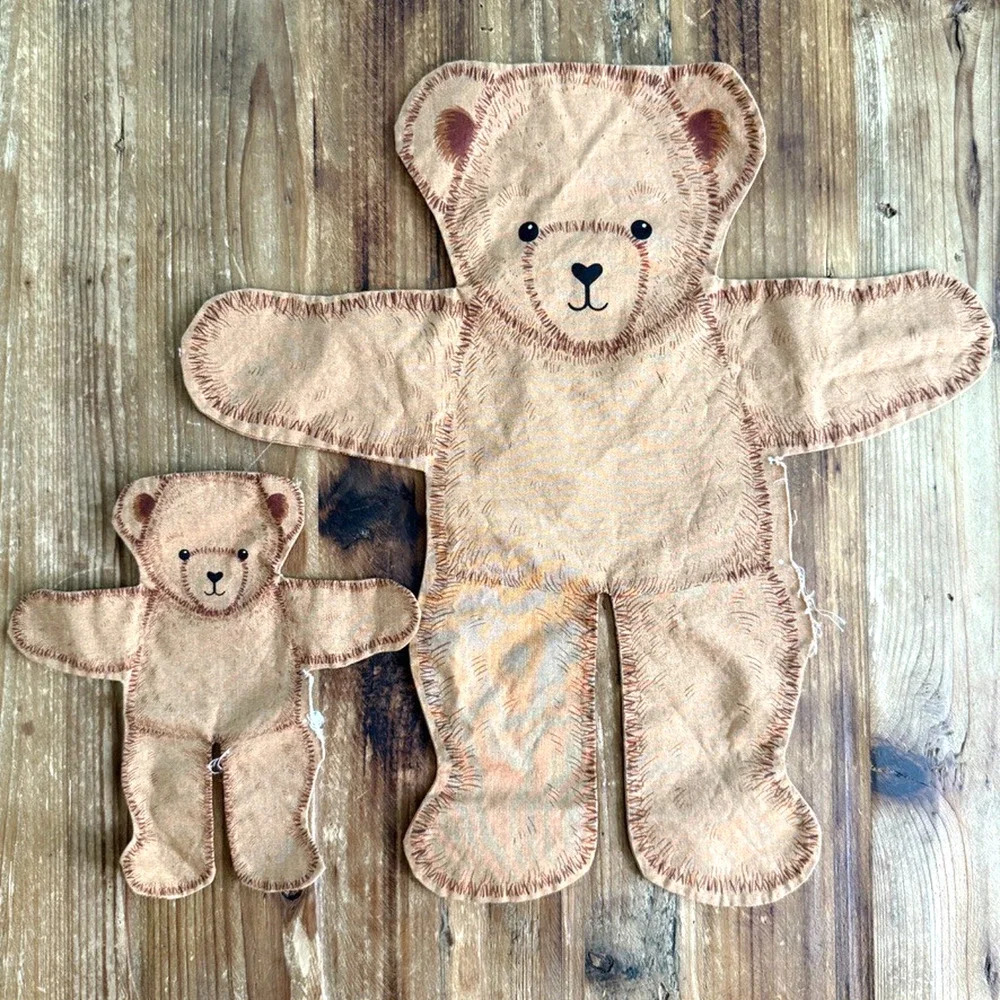 Set of 2 Vintage Cut & Sew Fabric Panels Teddy Bear Pillow Animal Not Stuffed